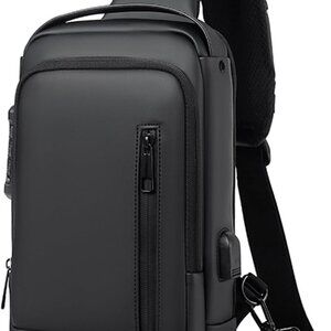 Sling Bag for Men | Anti-theft Crossbody Bag USB PU Leather Shoulder Bag Chest B